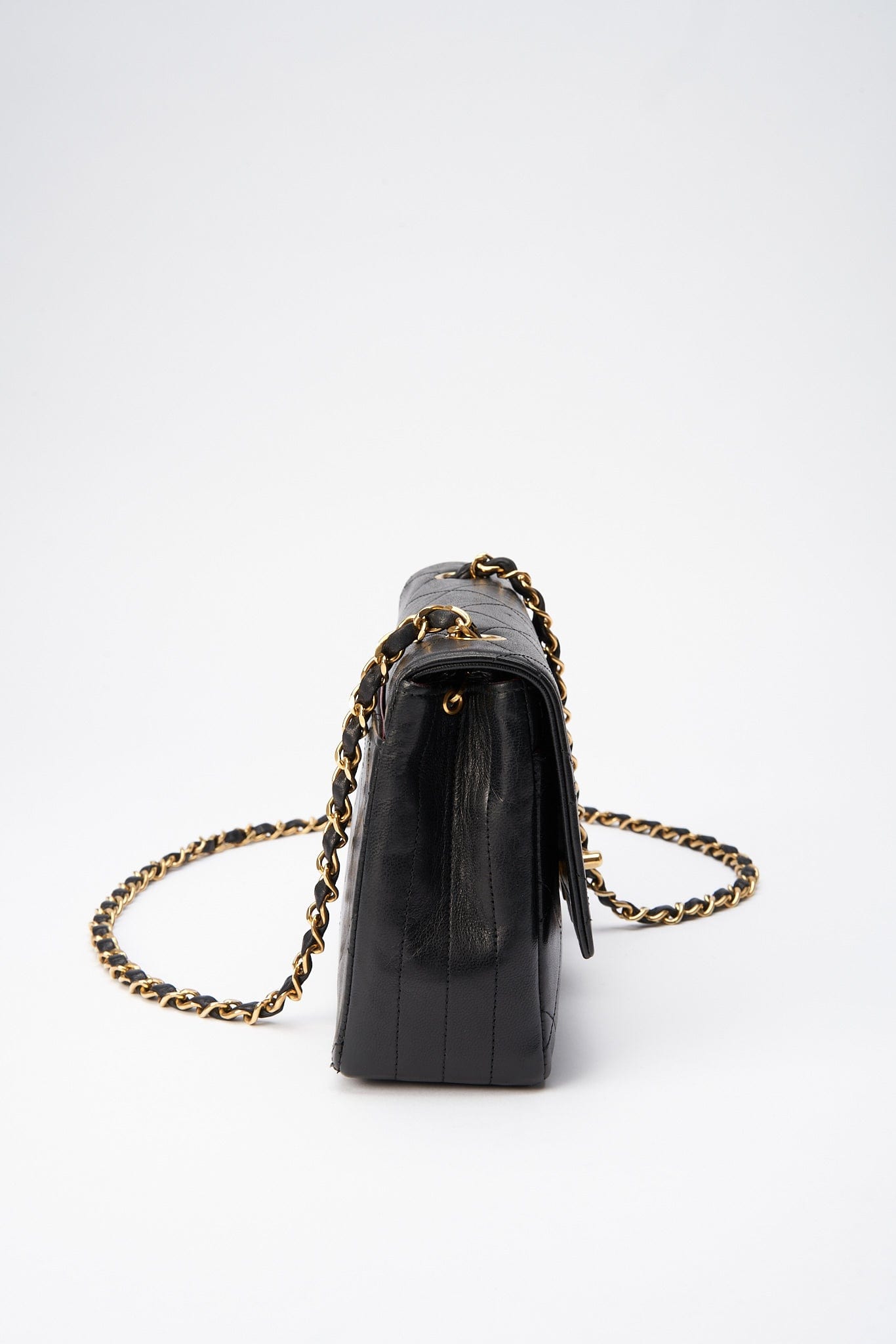 Chanel   Black Single Flap with 24k gold plated hardware and V design