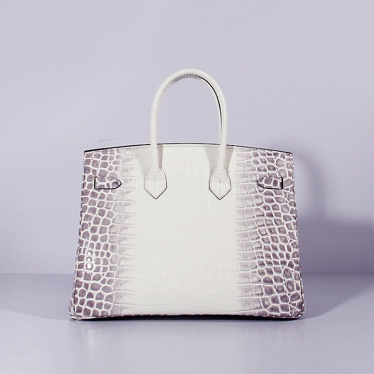 Hermes Luxury Birkin Cm Crocodile Handbag Grey Leather White Travel Bag
