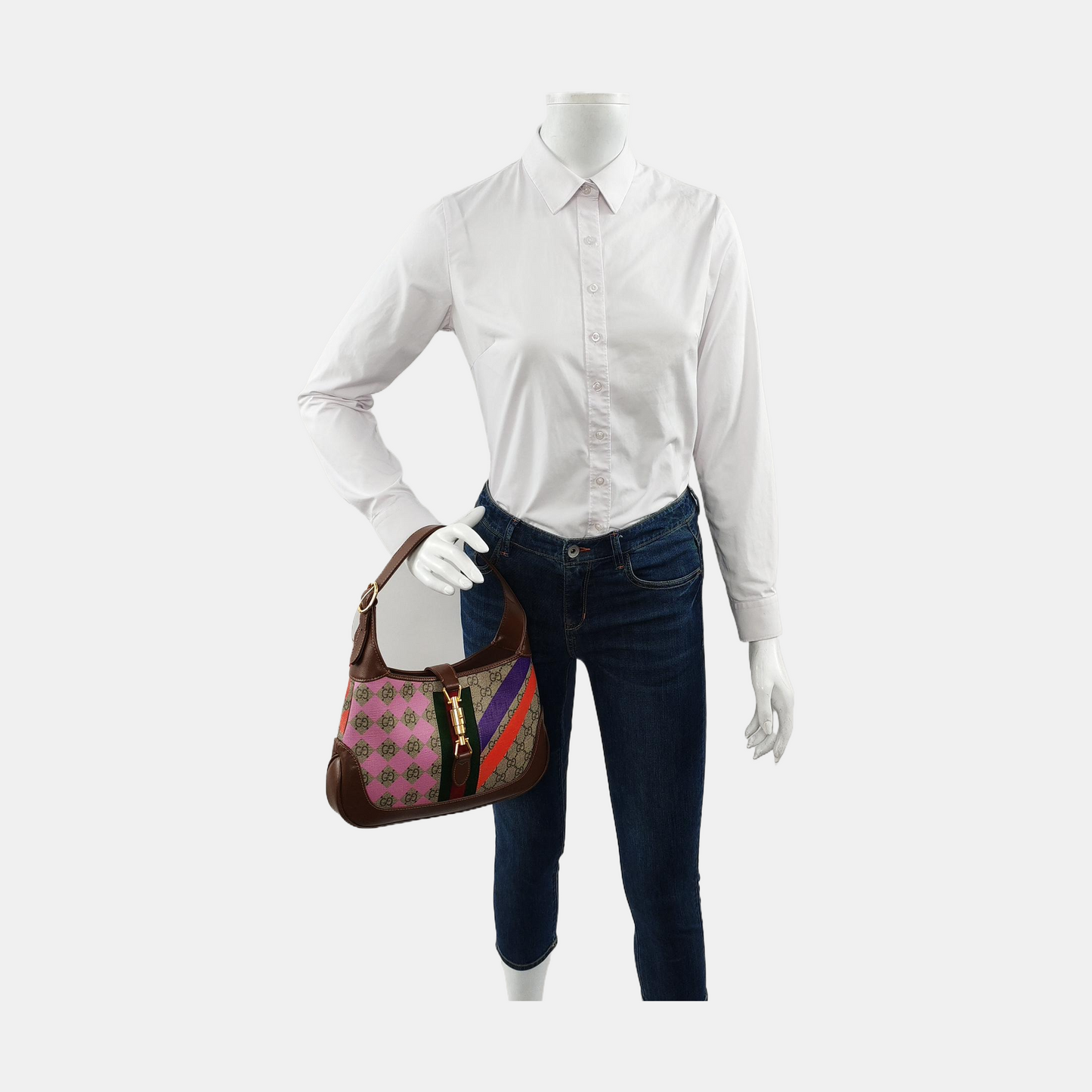Gucci Jackie Multicolor Monogram Leather Canvas Brown Travel Bag