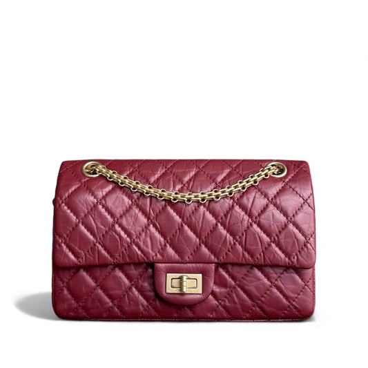 Chanel 2.55 Reissue 255 - 24CM Quilted Calfskin Dark Red Burgundy Gold Hardware Series 25