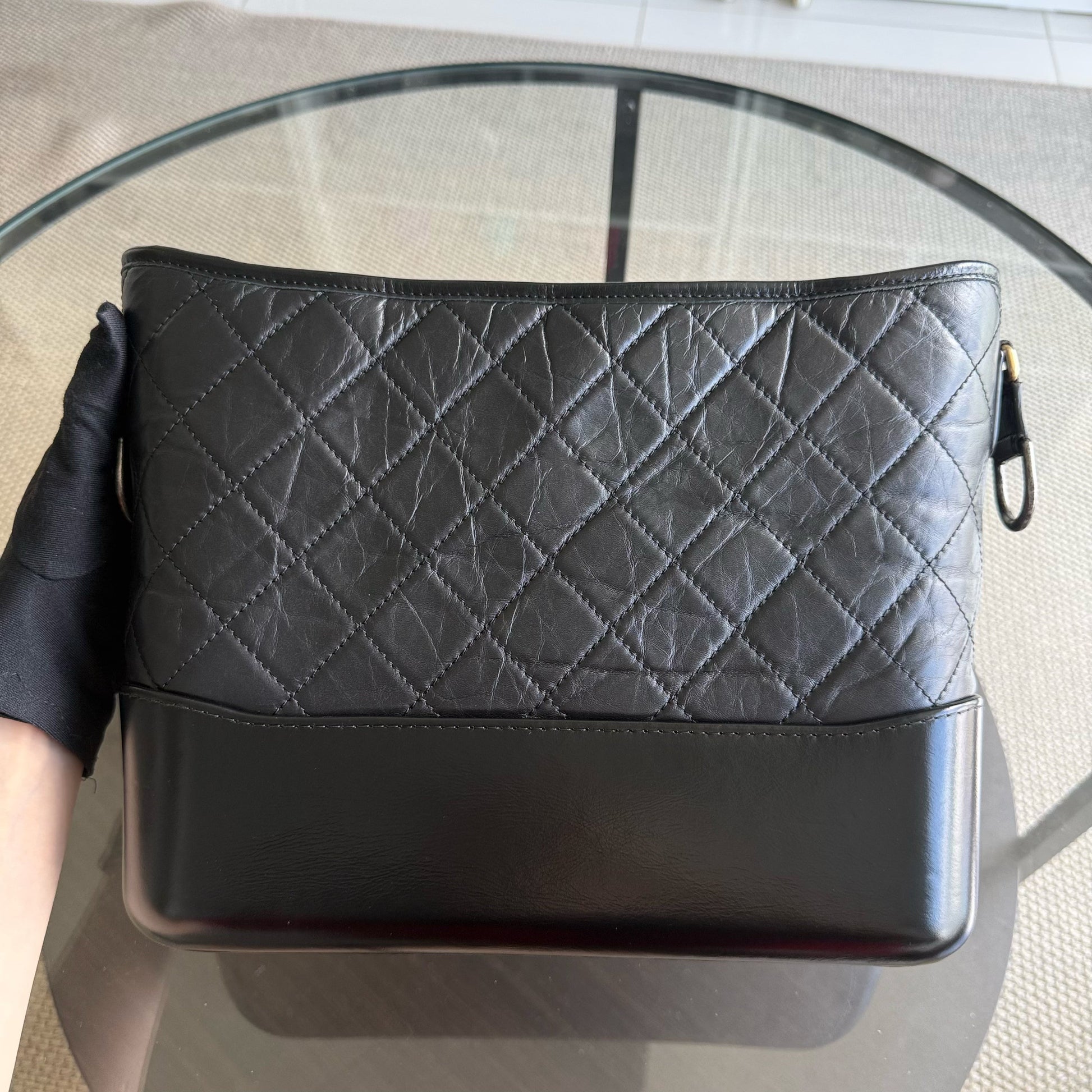 Chanel Gabrielle Medium - Quilted Calfskin Black Two-tone Gold Hardware Series 25
