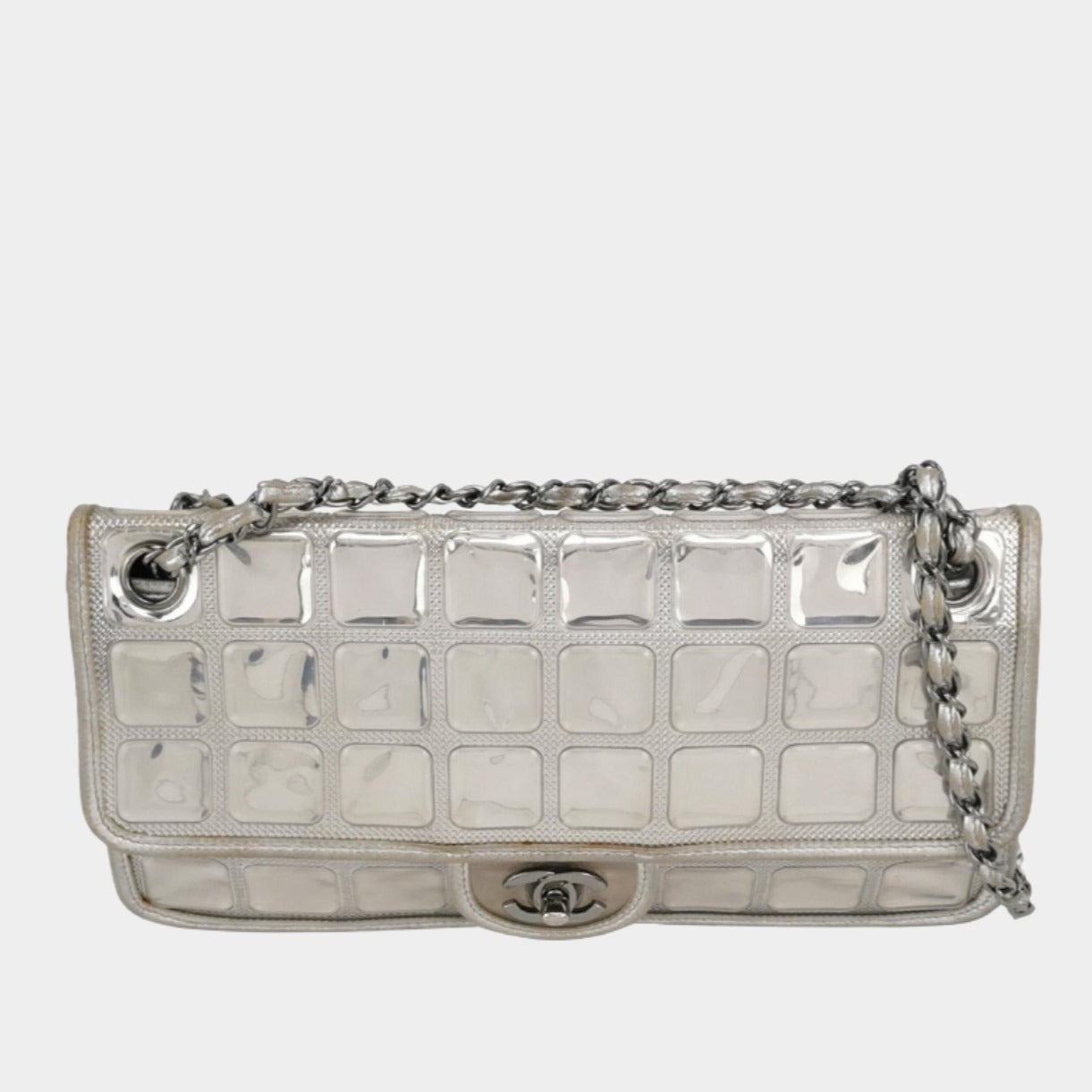 Chanel Ice Cube Chocolate Bar Classic Flap Pink Silver Leather Handbag