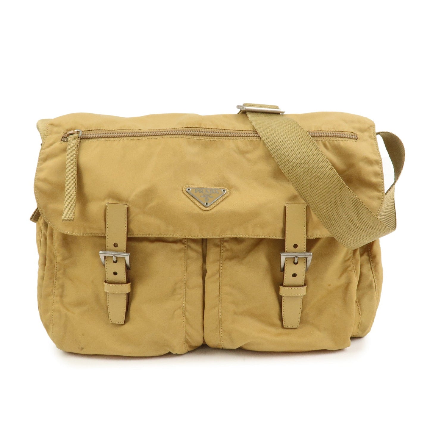 Crossbody Bag Triangle Shoulder Bag Leather Nylon Beige