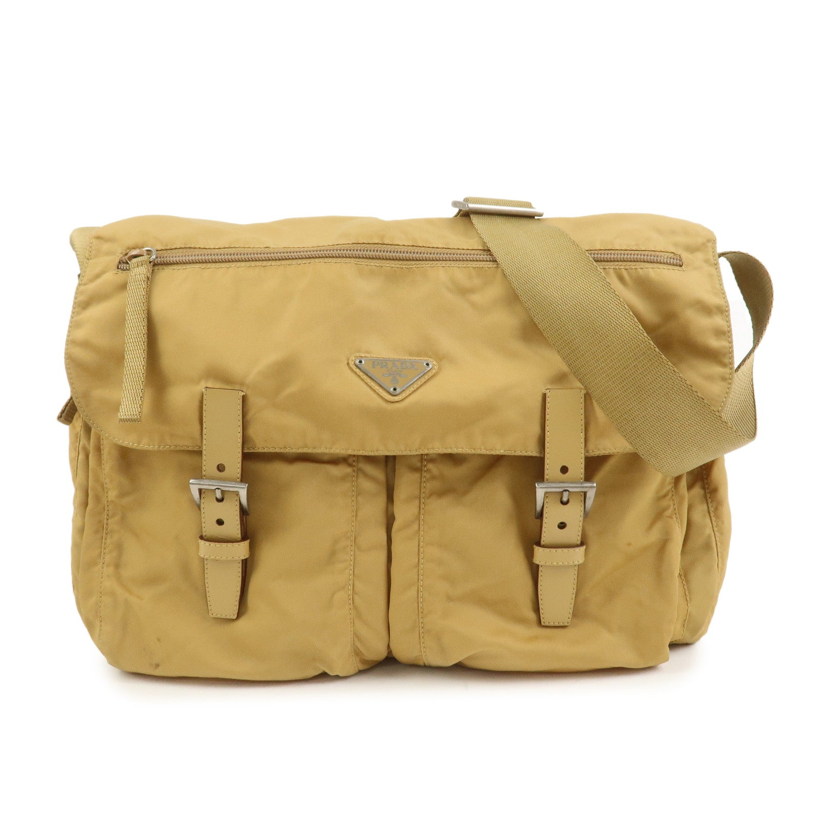 Crossbody Bag Triangle Shoulder Bag Leather Nylon Beige