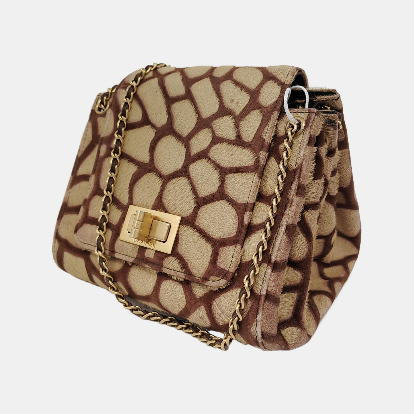 Chanel Giraffe Print Pony Hair Accordion 2.55 Brown Beige Shoulder Bag