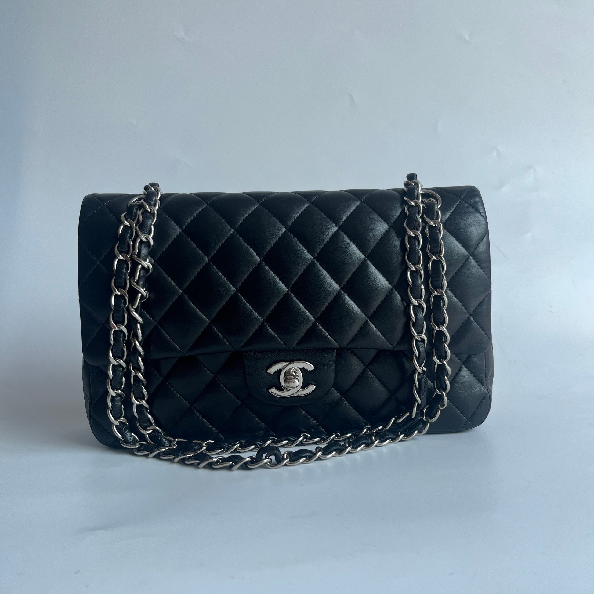 Chanel Timeless Classic Flap Lambskin Hardware Black Silver Leather Handbag Hardware 1