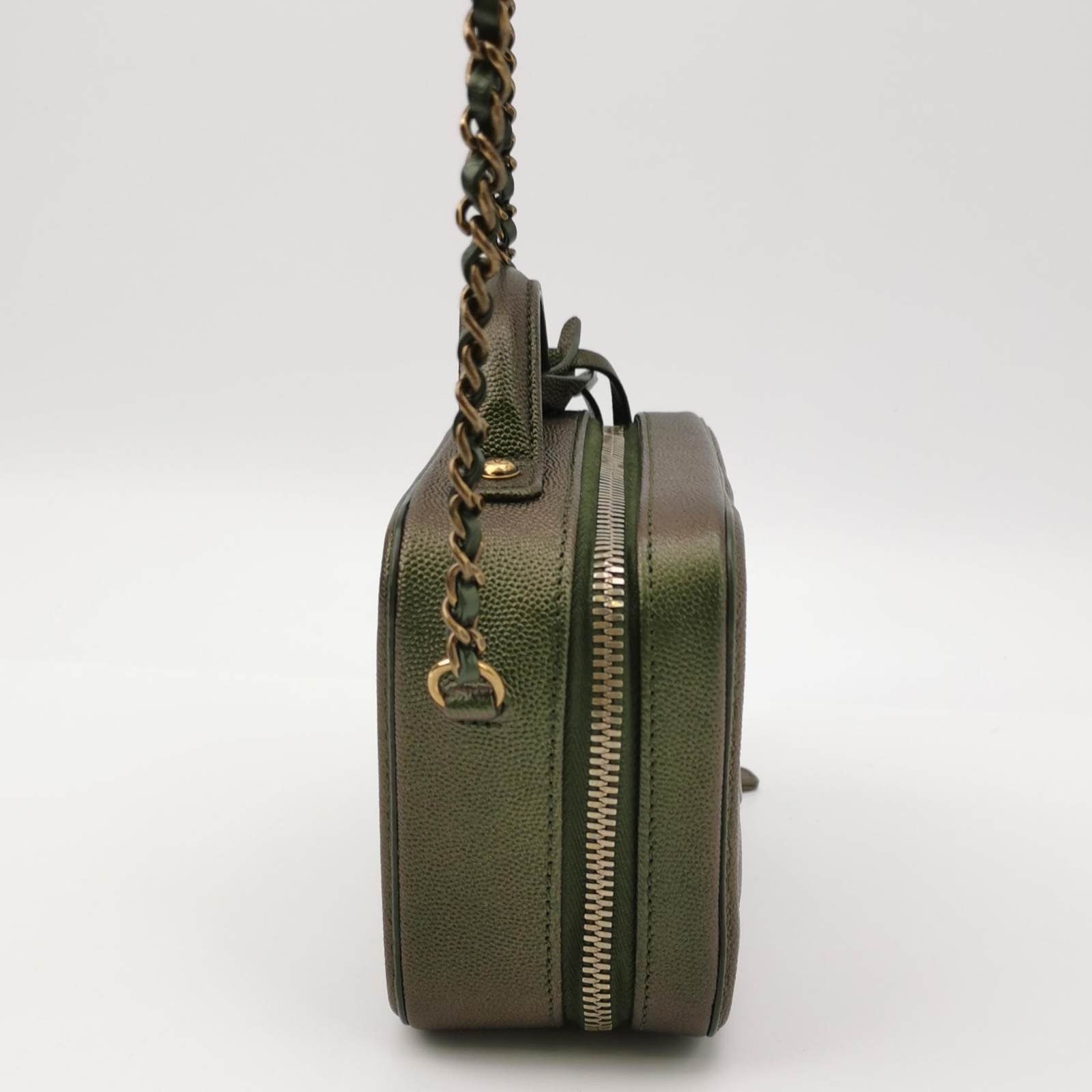 Chanel Filigree Vanity Iridescent Caviar Green Leather Mini Bag