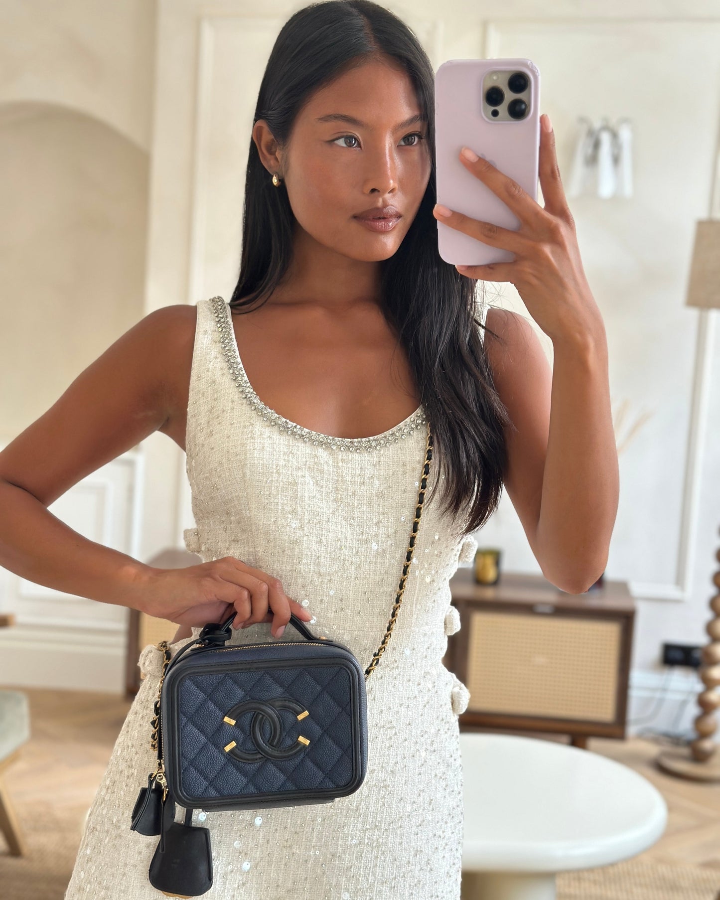 Chanel *hot* Navy & Black Small Vanity Case Bag in Caviar Leather with Brushed Gold Hardware