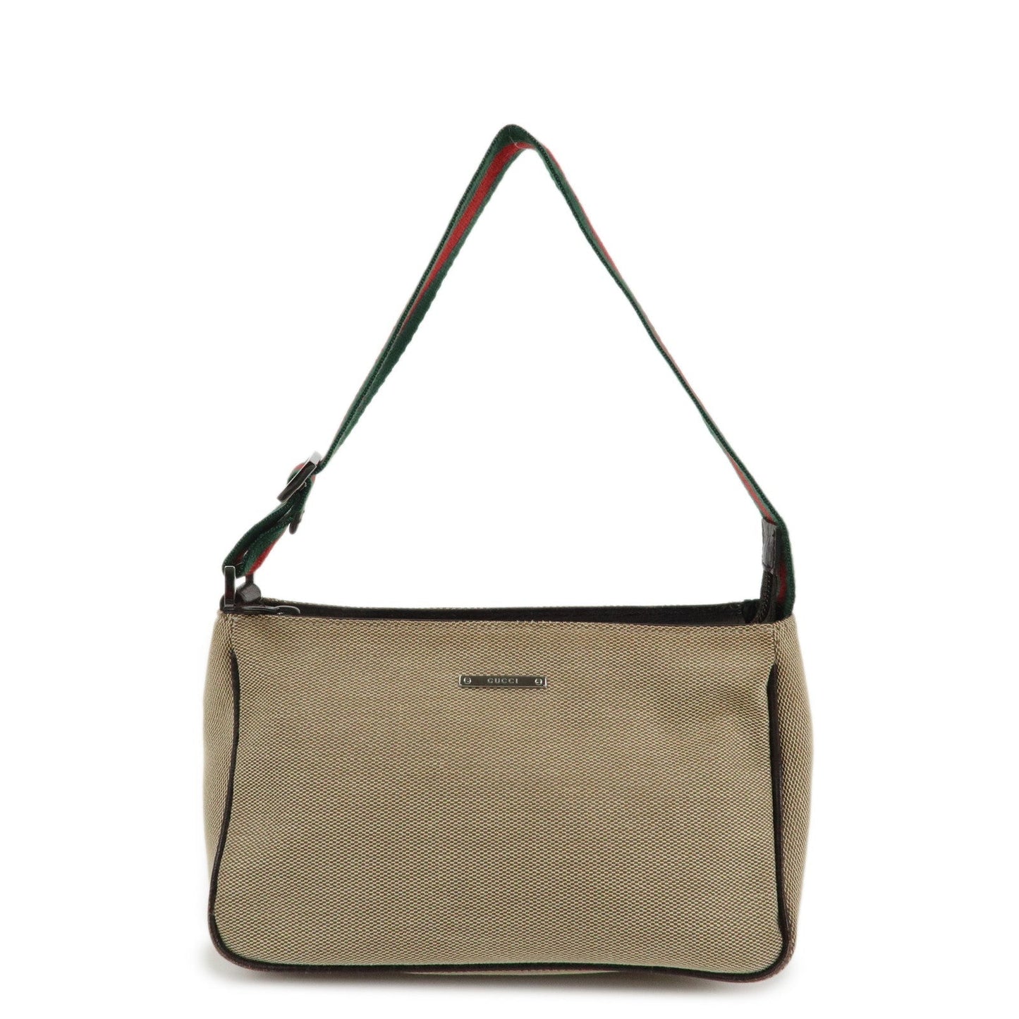 GUCCI Sherry Canvas Leather Pouch Hand Bag Beige Brown 106644