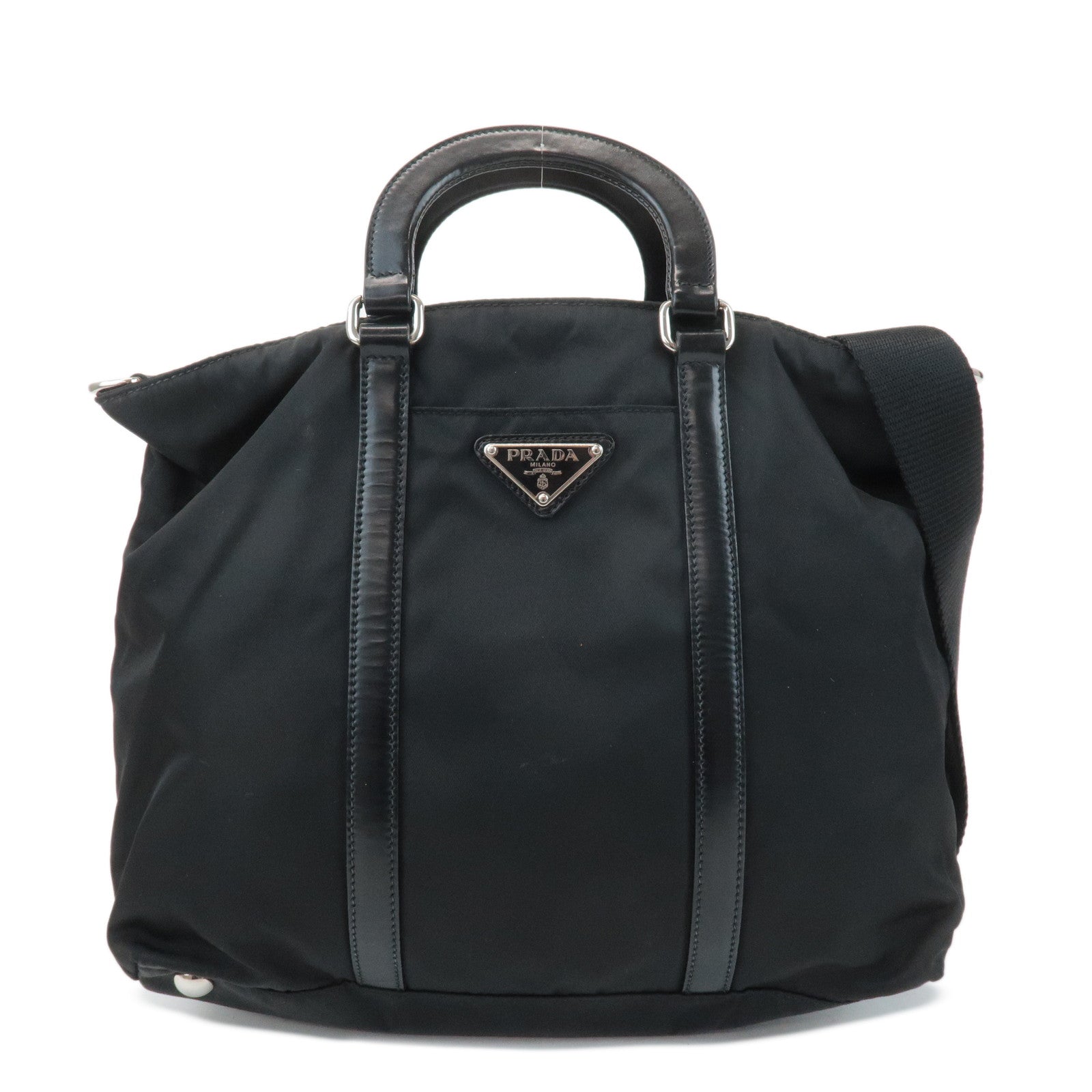 Prada Tote Bag Triangel 2Way Bag Leather Nylon Black