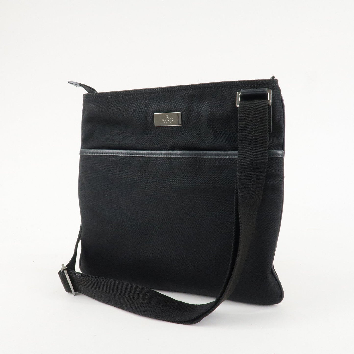GUCCI Leather Nylon Shoulder Bag Black 141626