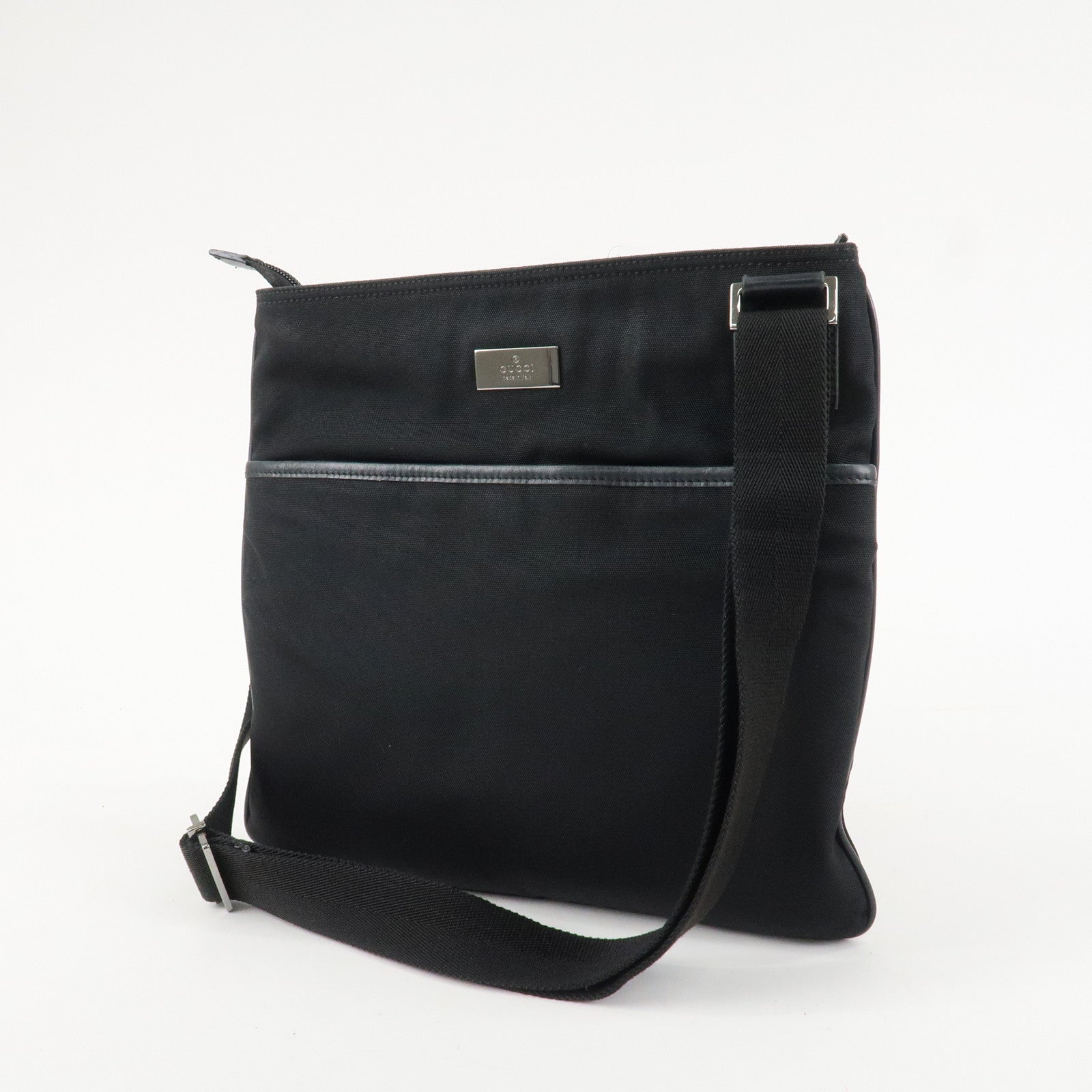GUCCI Leather Nylon Shoulder Bag Black 141626