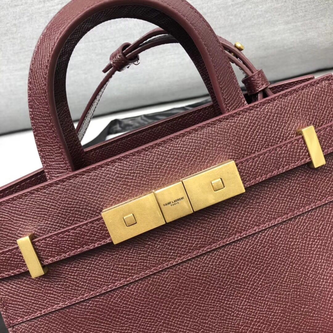 YSL Saint Laurent Manhattan Nano Shopping Box Burgundy Handbag