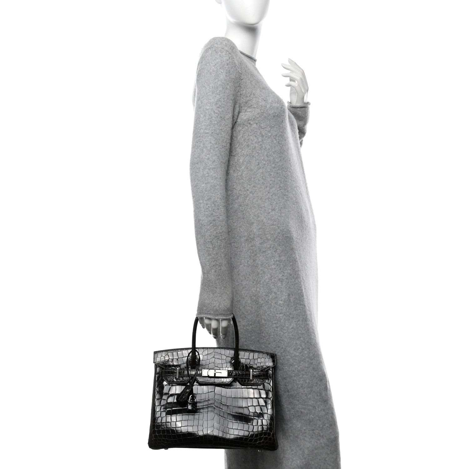 Hermes Shiny Niloticus Crocodile Horseshoe Birkin Graphite Handbag Shoes