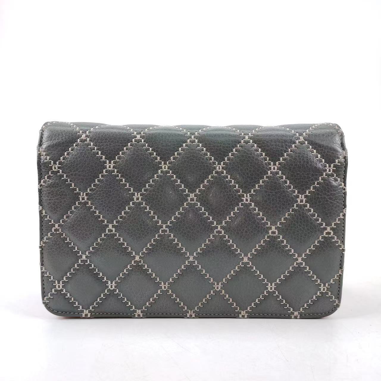 Chanel Wild Stitch Flap on WOC Pink Grey Leather Wallet Case