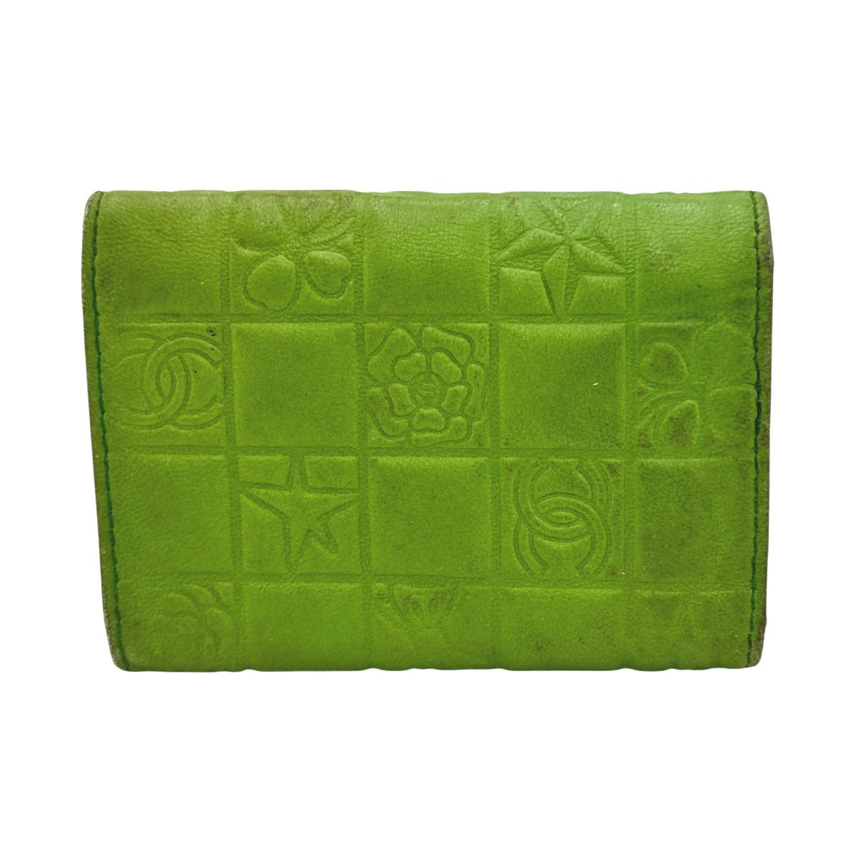 Chanel holder 6- holder Icon line Green Leather Wallet Case