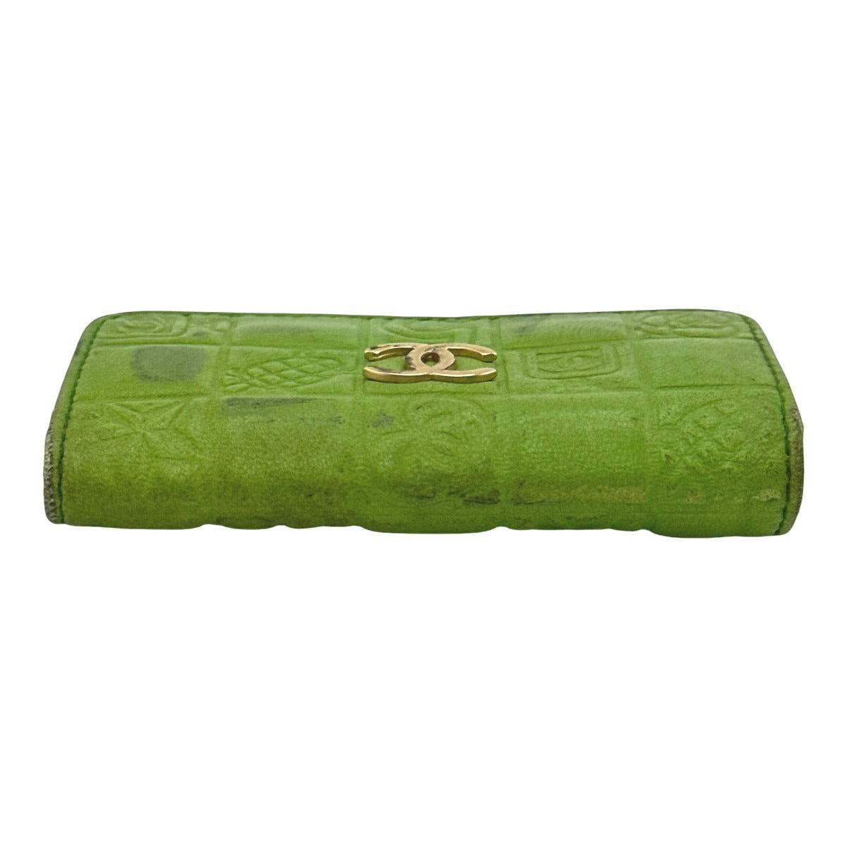 Chanel holder 6- holder Icon line Green Leather Wallet Case