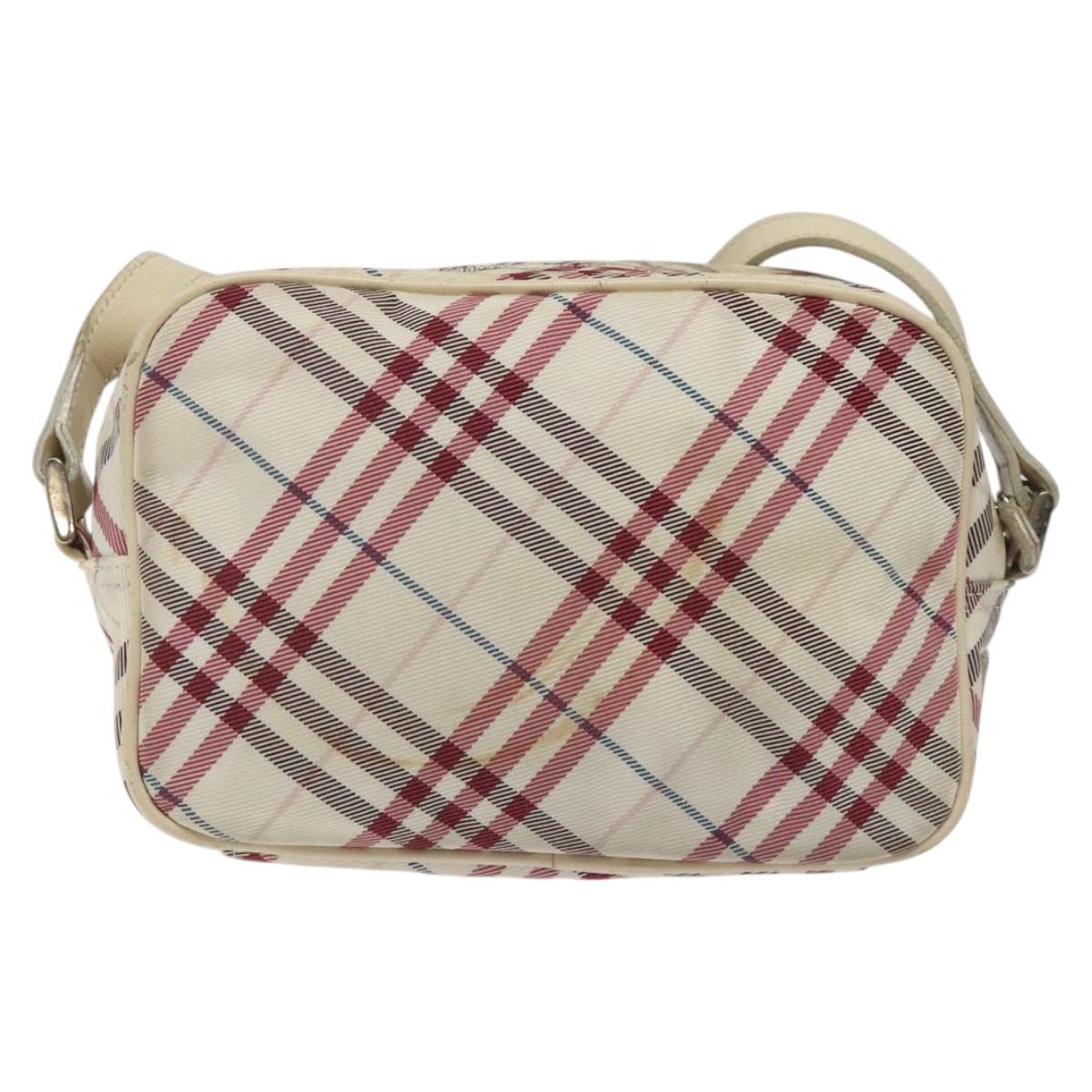 Burberry Label Shoulder Bag Nylon Beige Blue Nylon Shoulder Bag