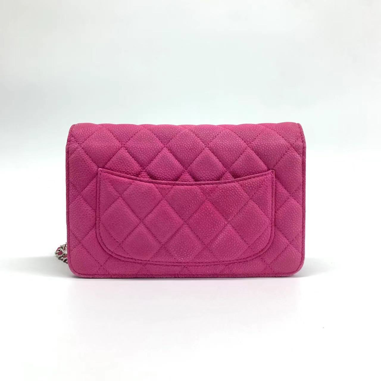 Chanel on Classic Flap Fuchsia Caviar Leather Wallet Case