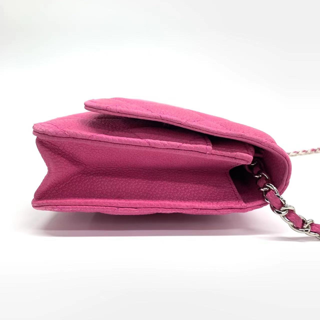 Chanel on Classic Flap Fuchsia Caviar Leather Wallet Case