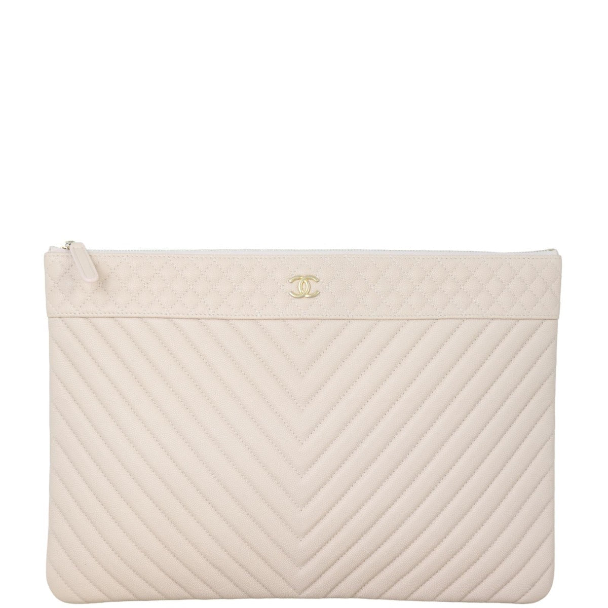 Chanel Chevron O-Case Handbag White Large