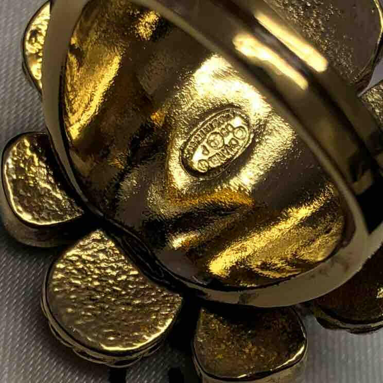 Chanel   Floral Ring with Box - Size .-, Gold Green Brown Flower Design