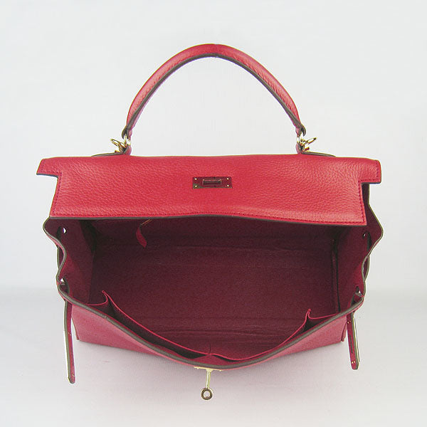 Hermes Luxury Kelly Cm Togo Handbag Golden Leather Red Travel Bag