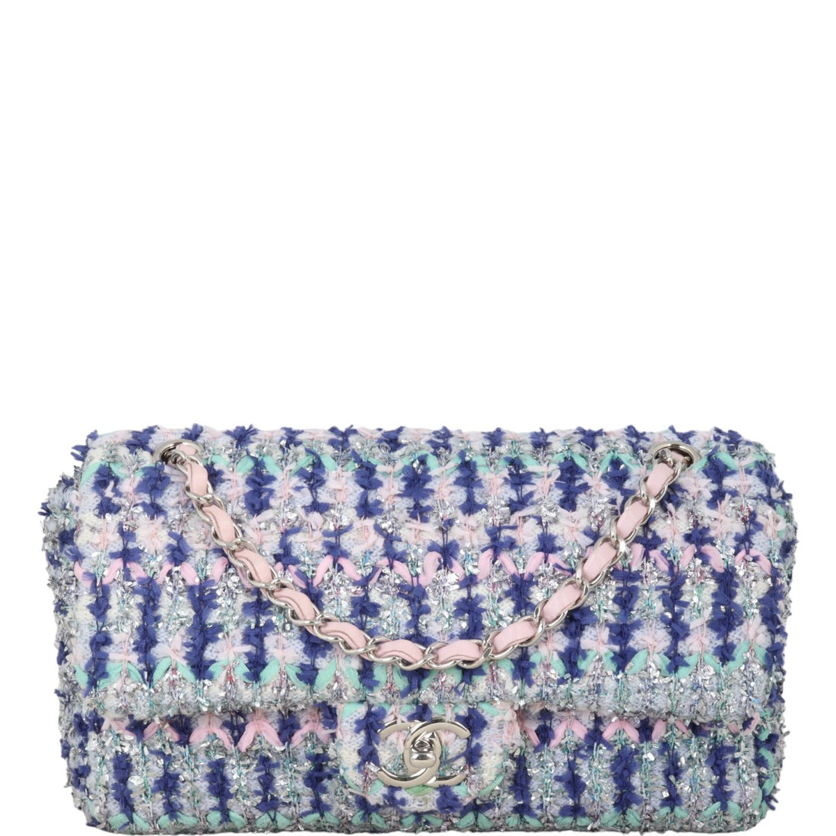 Chanel Classic Single Tweed Handbag Blue Medium Shoulder Bag