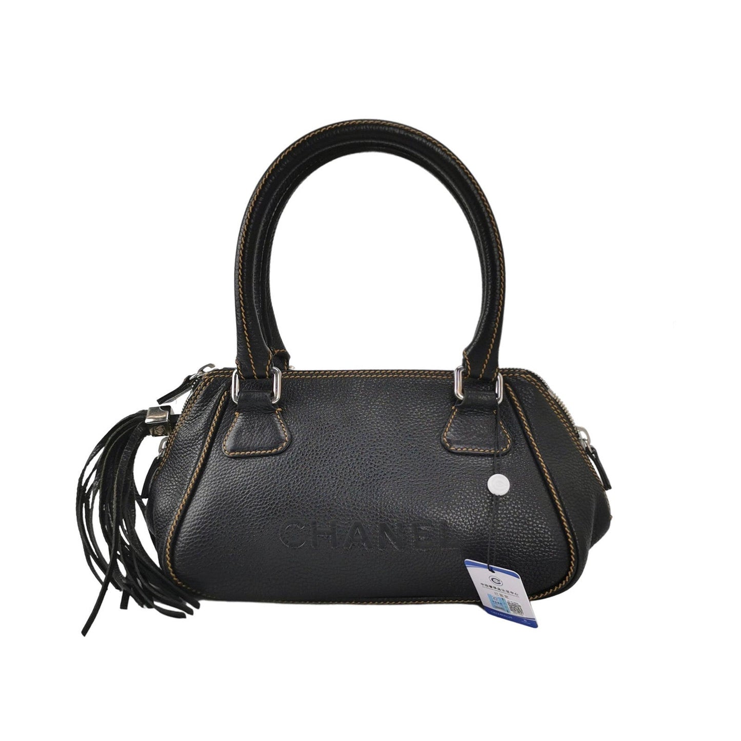 Chanel Calfskin Tassel Bowler Black Leather Handbag