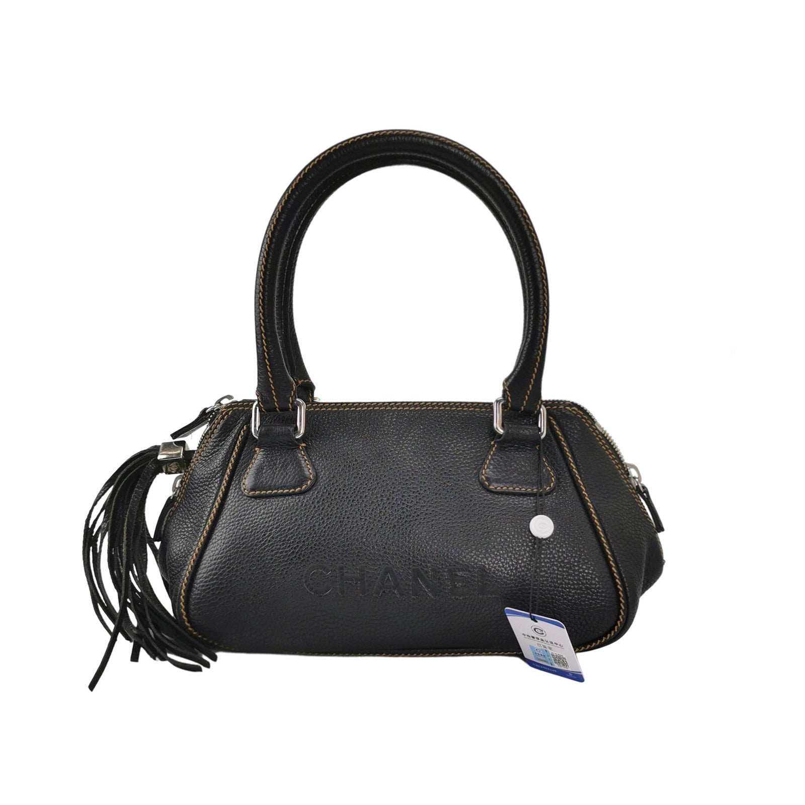 Chanel Calfskin Tassel Bowler Black Leather Handbag