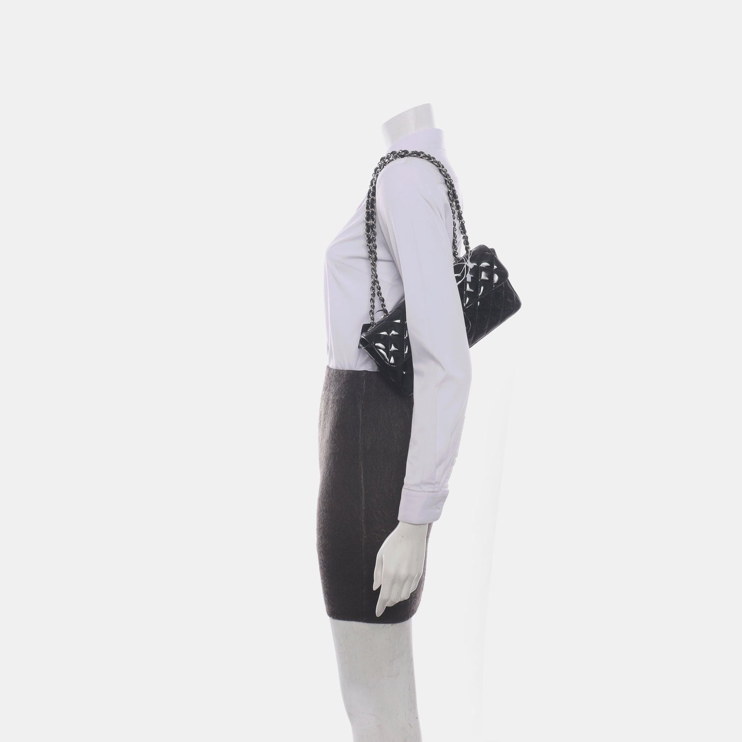 Chanel Baguette Flap Patent Double Black Silver Leather Shoulder Bag
