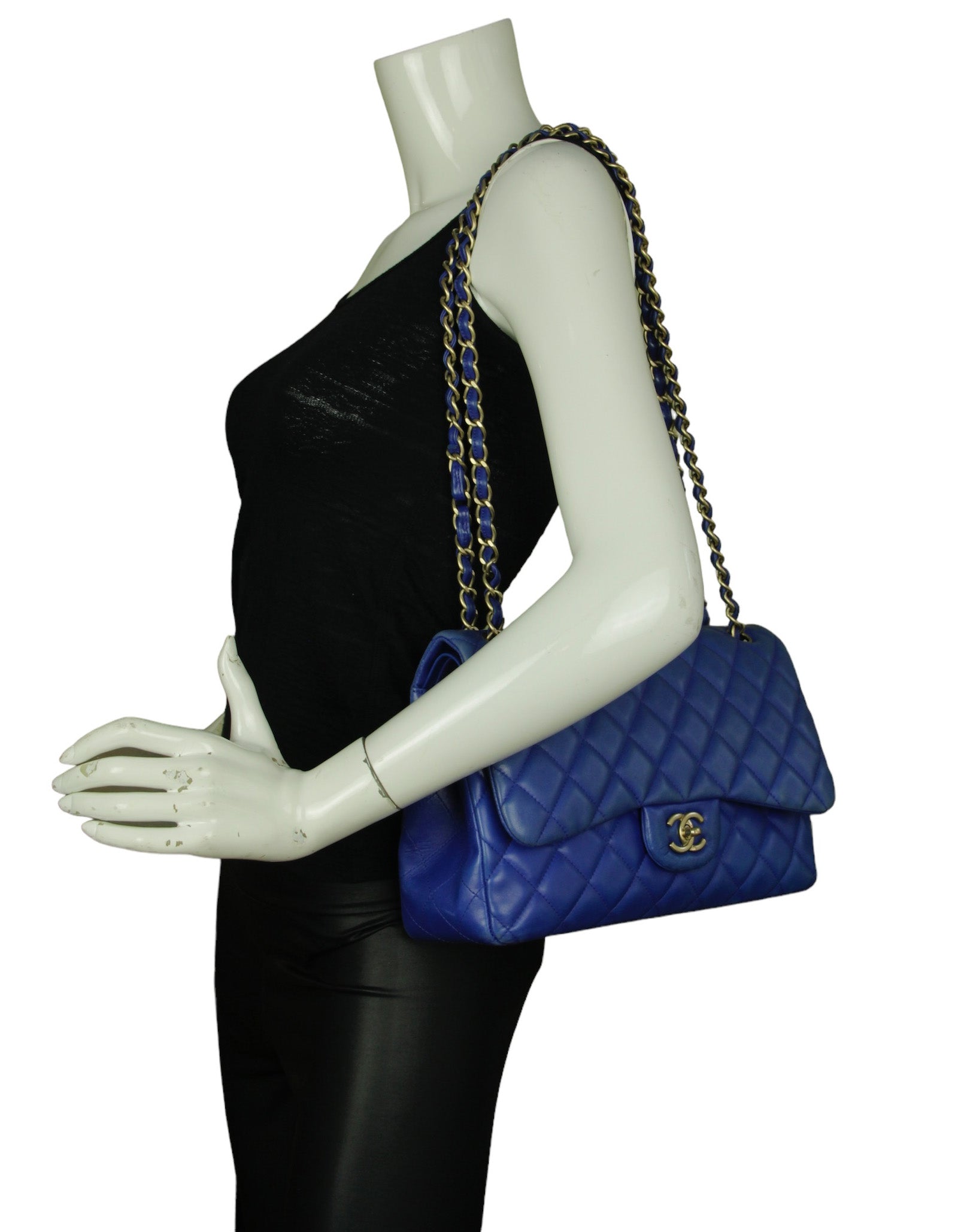 Chanel Blue Lambskin Double Flap Jumbo Women Shoes
