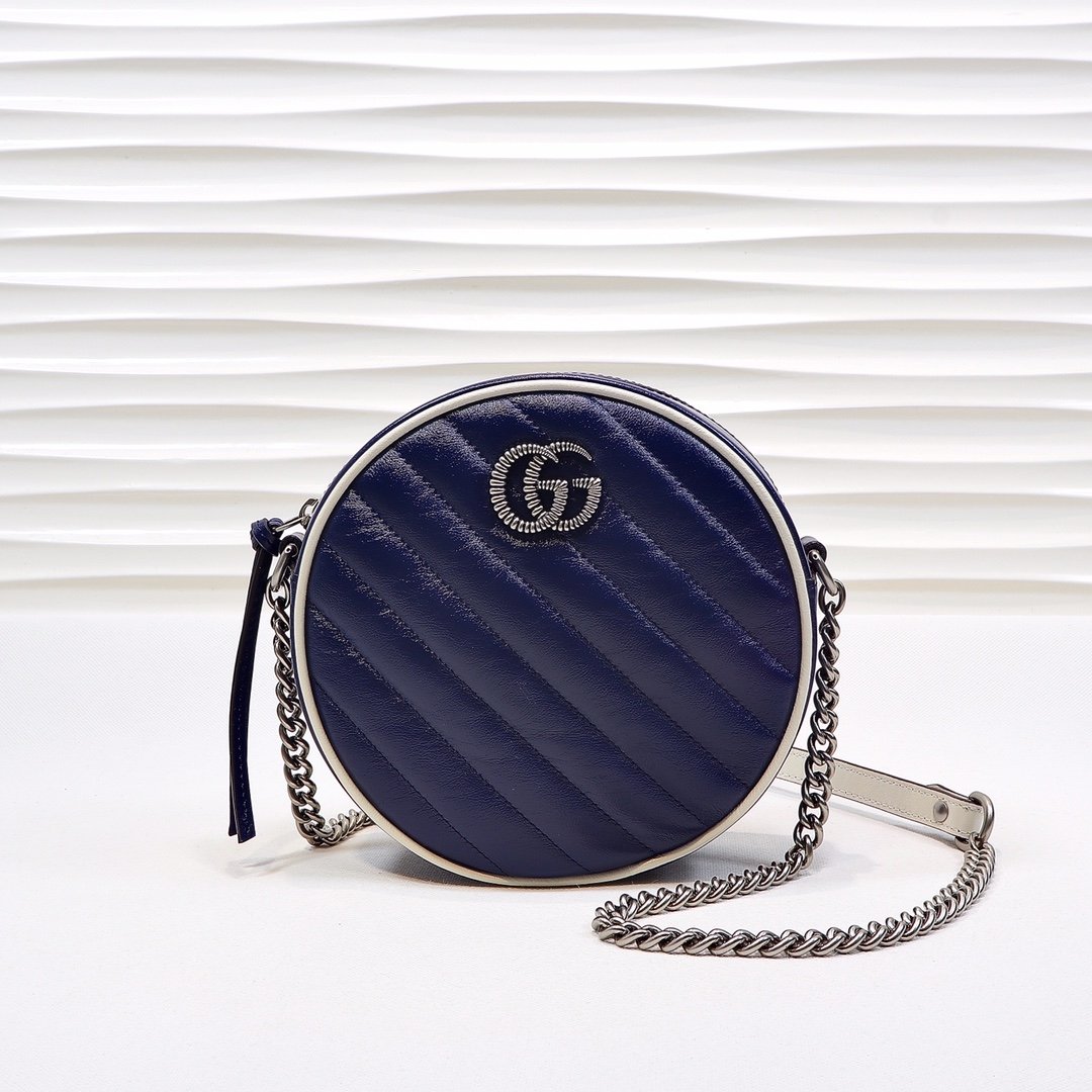 gg Marmont Round 7in 18cm Blue Mini Shoulder Bag
