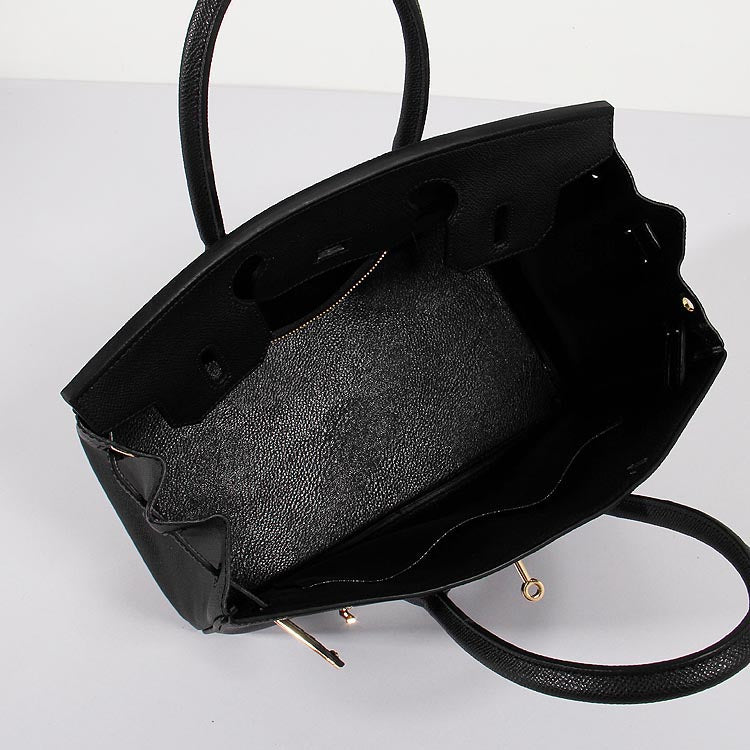 Hermes Luxury Cm Birkin Bag Epsom With Strap Leather Black Travel Bag