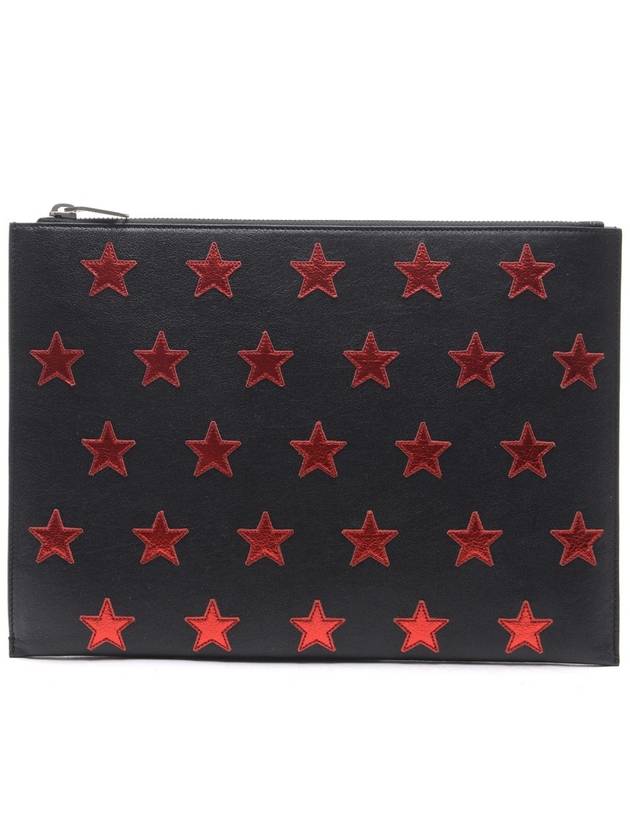 YSL Saint Laurent Saint Laurent Trending Star Patch Clutch Bag Leather Black Black Red