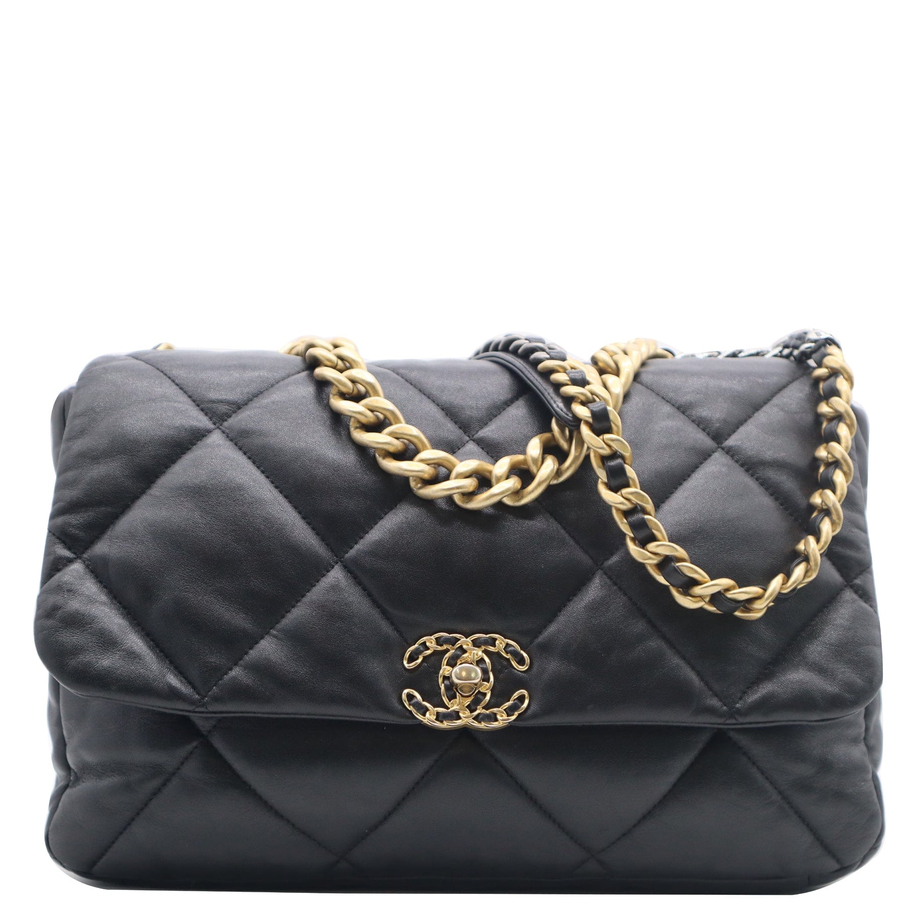 Chanel 19 Flap Quilted Leather Lambskin Black Travel Bag