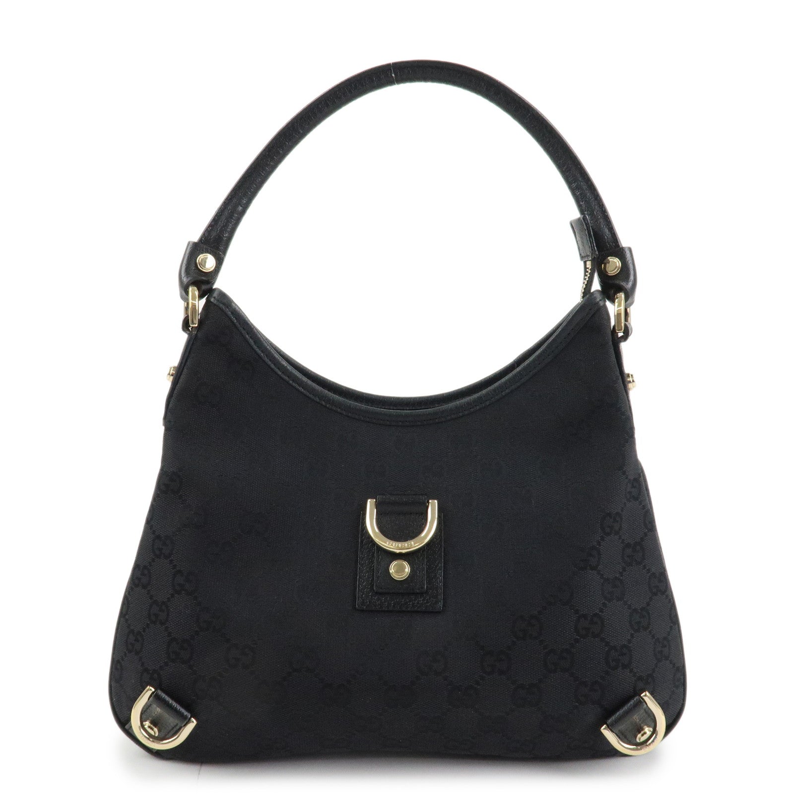 GUCCI Abbey GG Canvas Leather Shoulder Bag Black 130738
