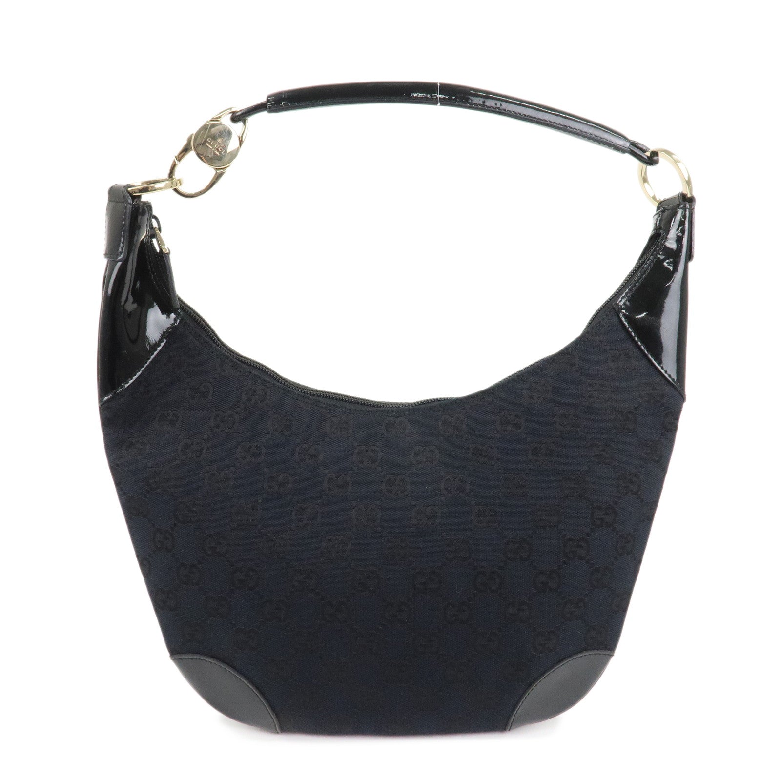 GUCCI GG Canvas Patent Leather Shoulder Bag Black 001.4158