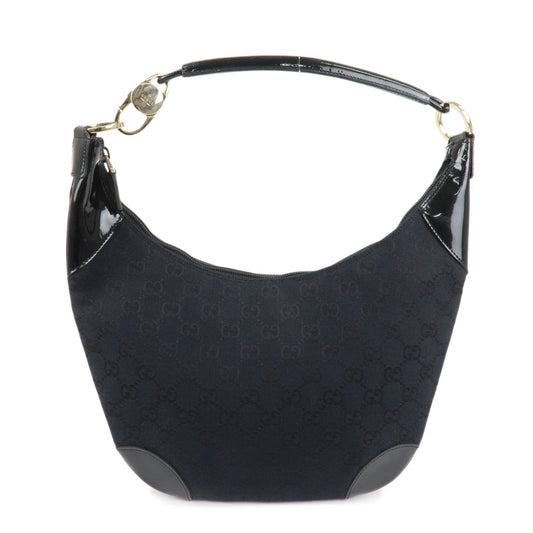GUCCI GG Canvas Patent Leather Shoulder Bag Black 001.4158