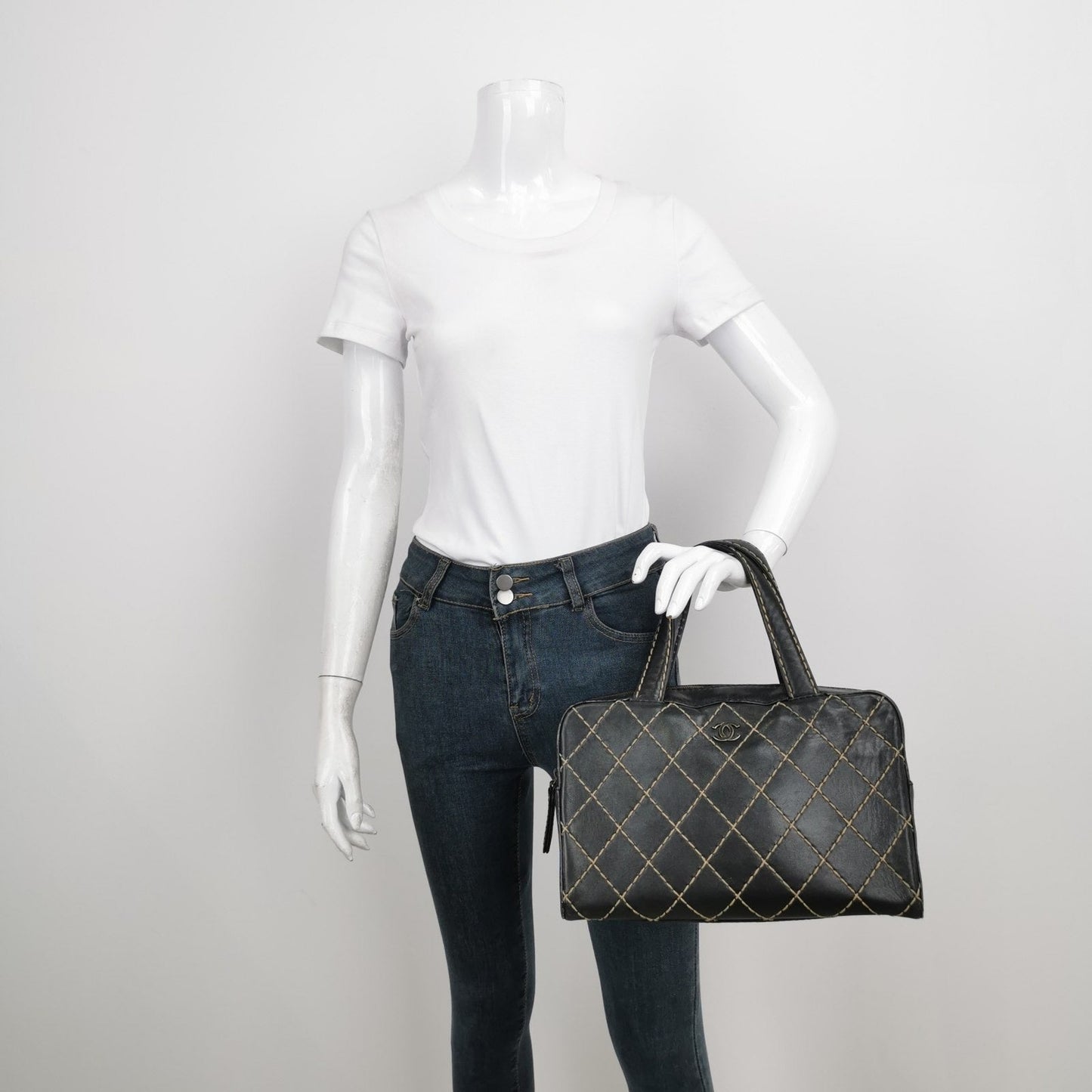 Chanel Surpique Zip Around Satchel Quilted Wild Black Leather Satchel Bag