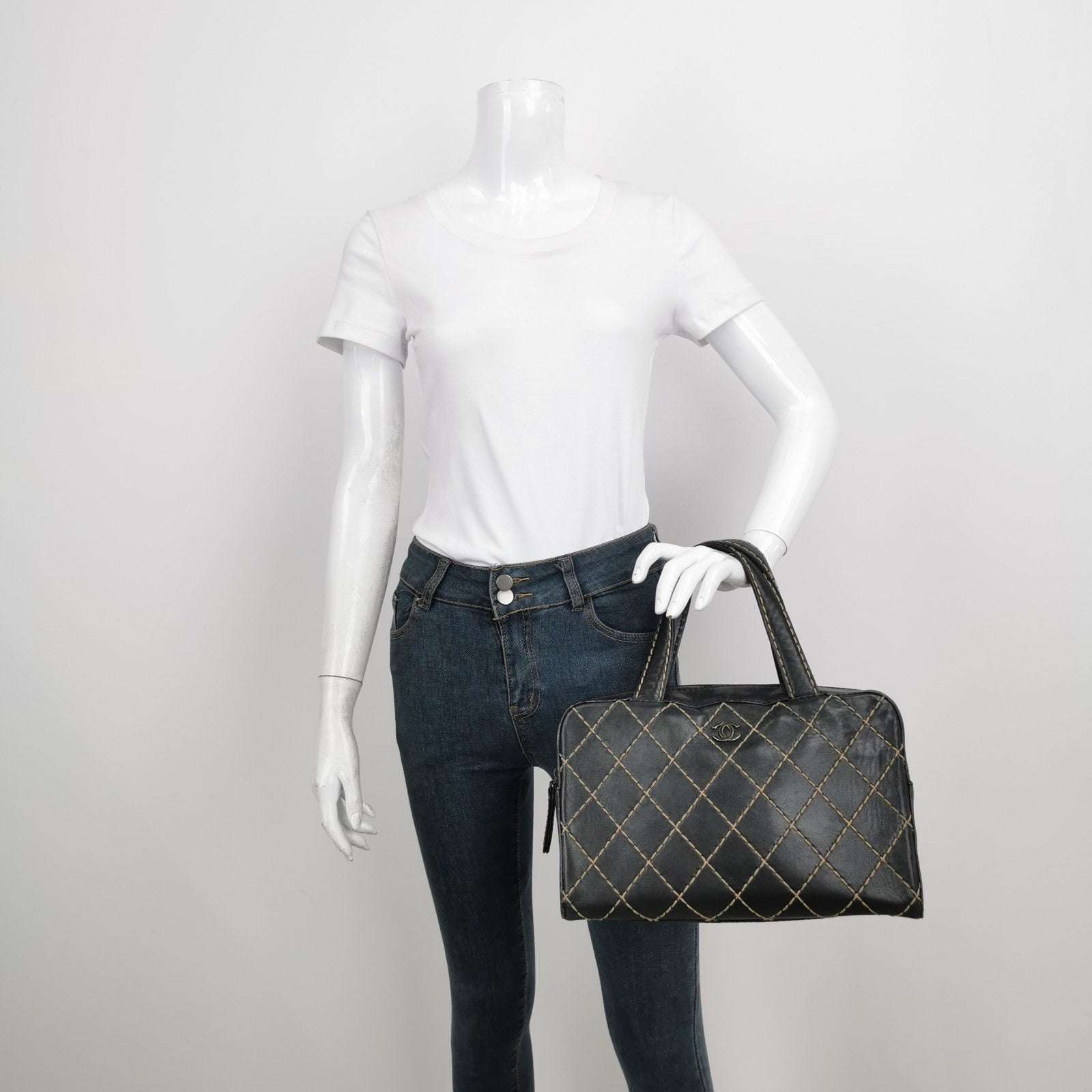 Chanel Surpique Zip Around Satchel Quilted Wild Black Leather Satchel Bag