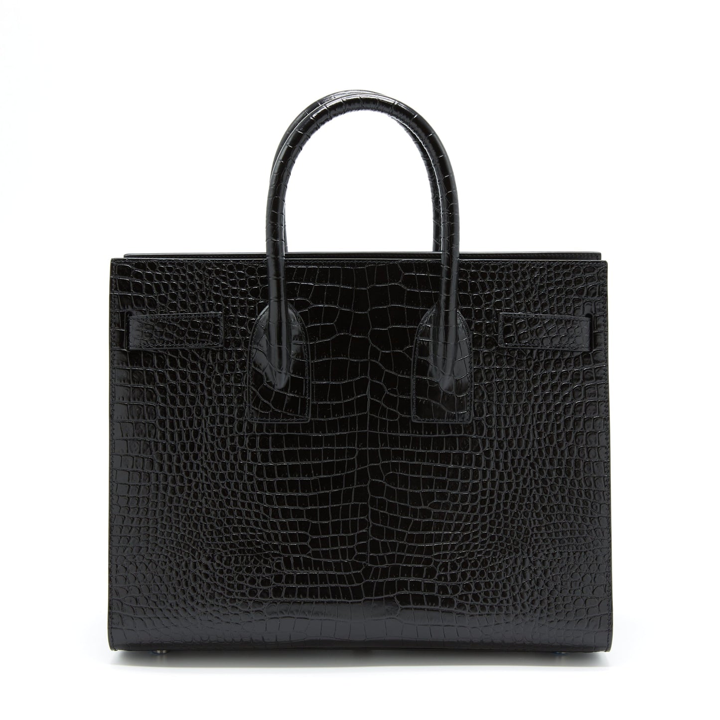 YSL Saint Laurent Sac De Jour Crocodile Embossed Travel Bag Black