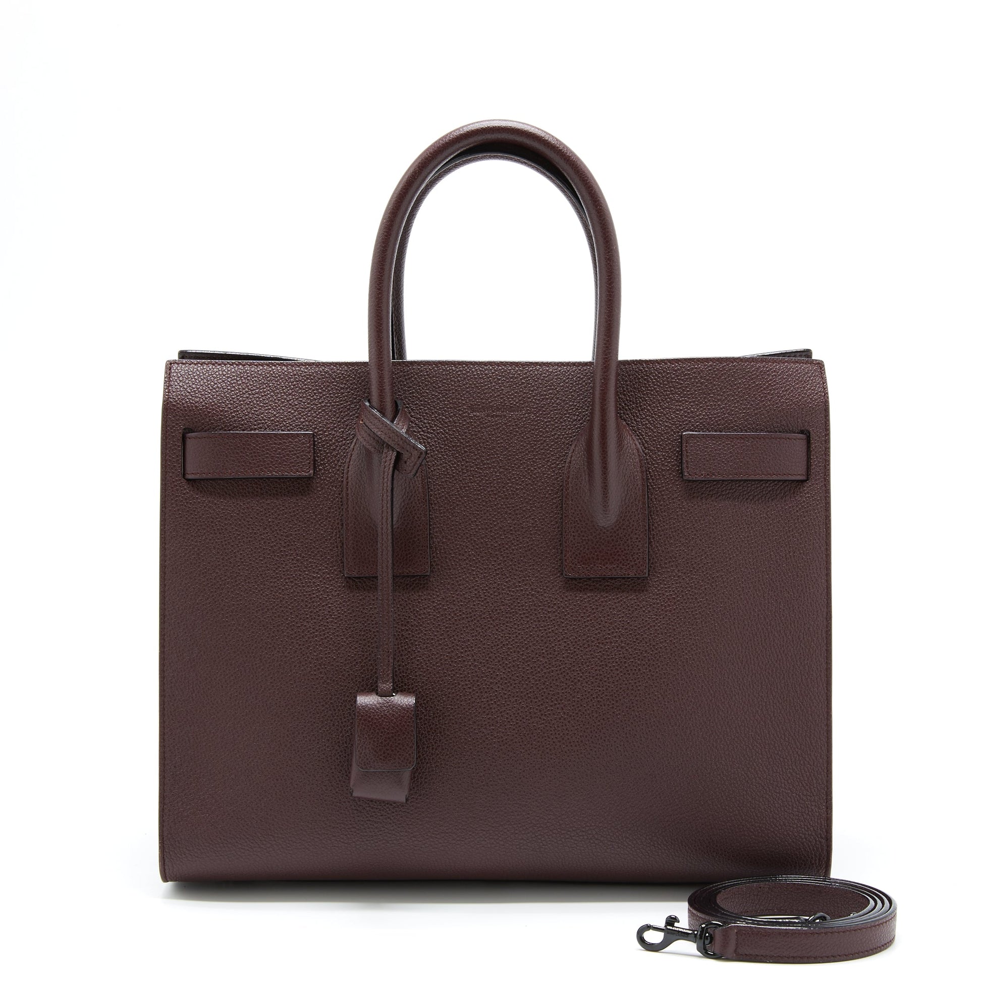 YSL Saint Laurent Sac De Jour Calfskin Burgundy Hardware Travel Black Travel Bag