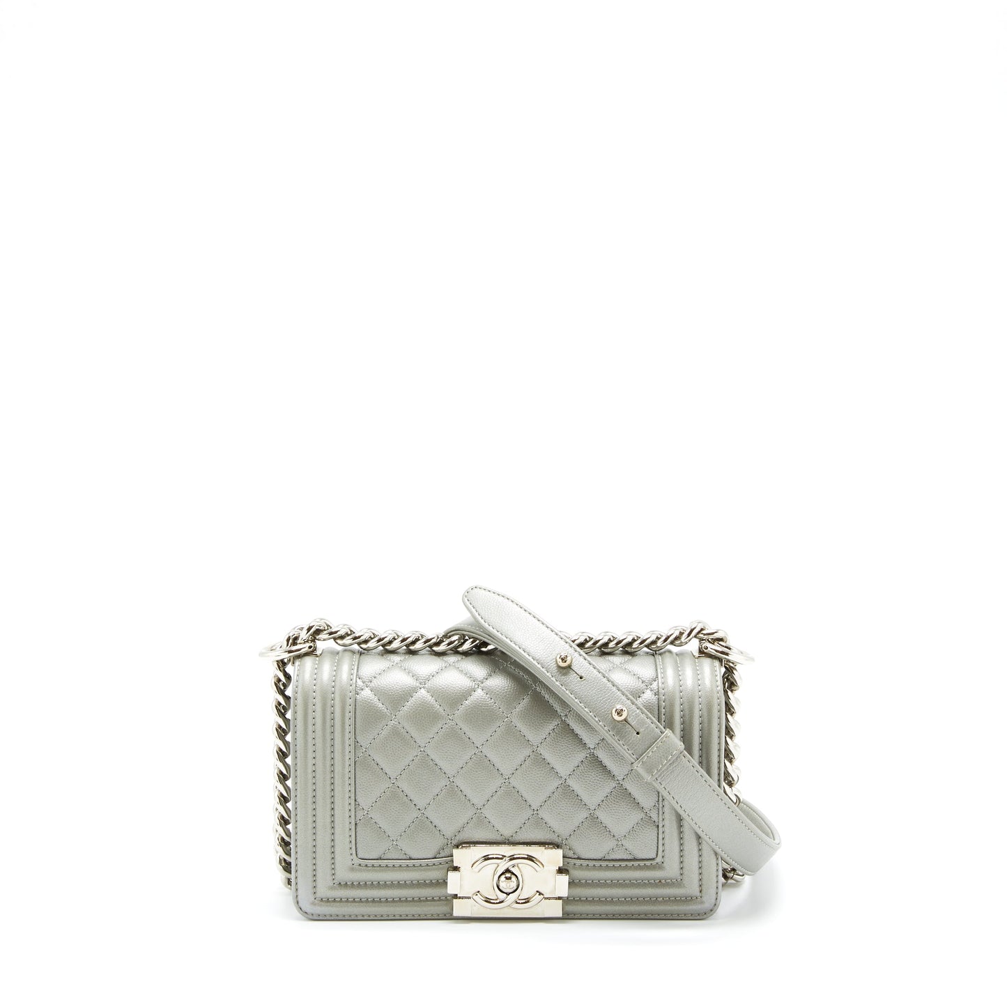 Chanel Boy Caviar Light SHW Grey Small Handbag