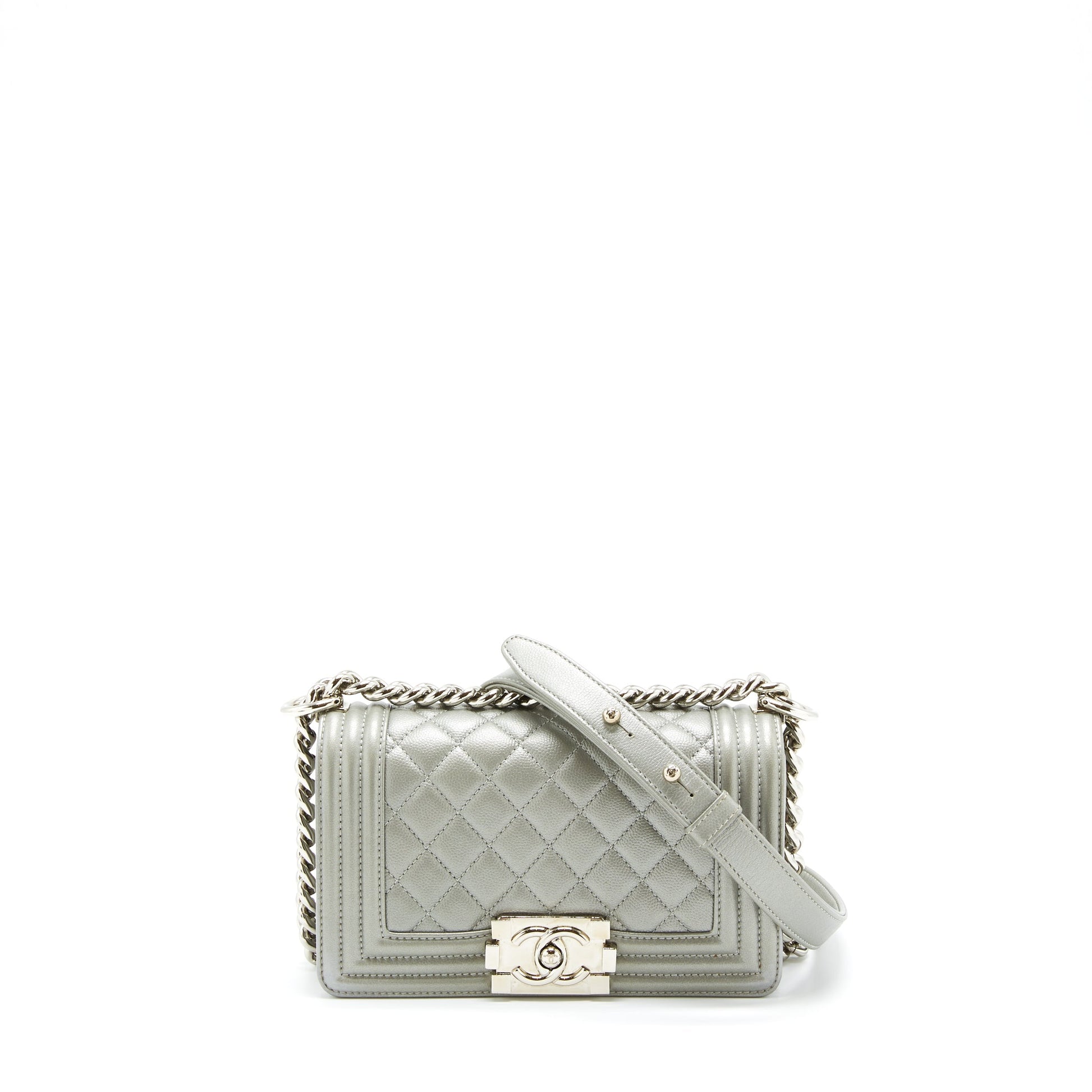 Chanel Boy Caviar Light SHW Grey Small Handbag