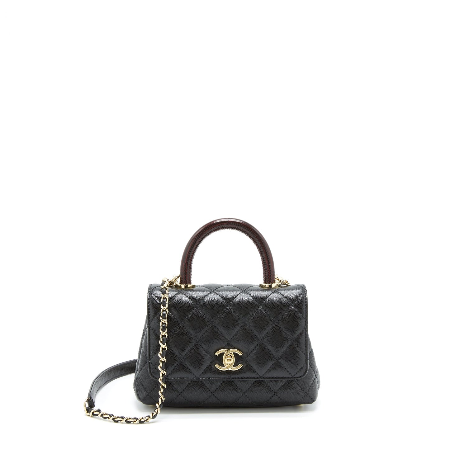 Chanel Coco Handle Flap Caviar Burgundy Handle Black Shoulder Bag