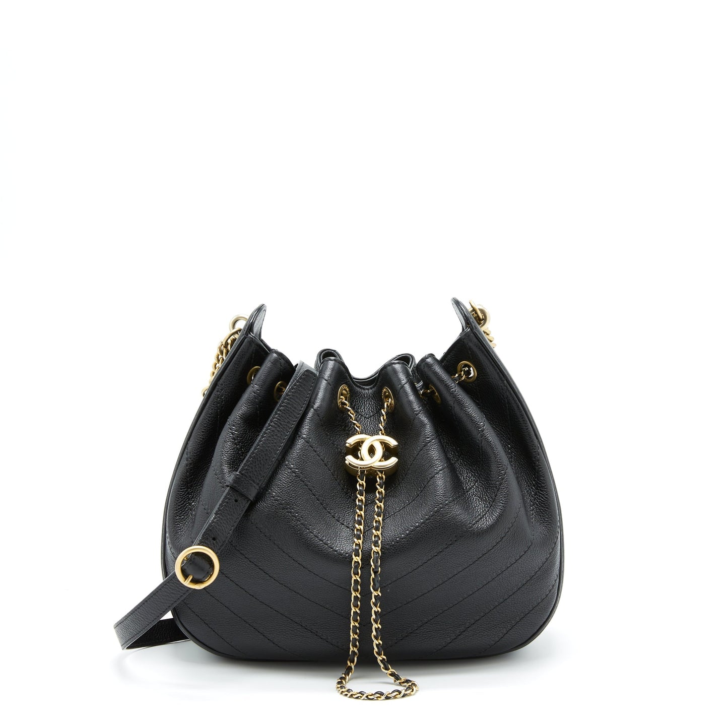 Chanel Chevron Bucket Grained Calfskin GHW Black Bucket Bag