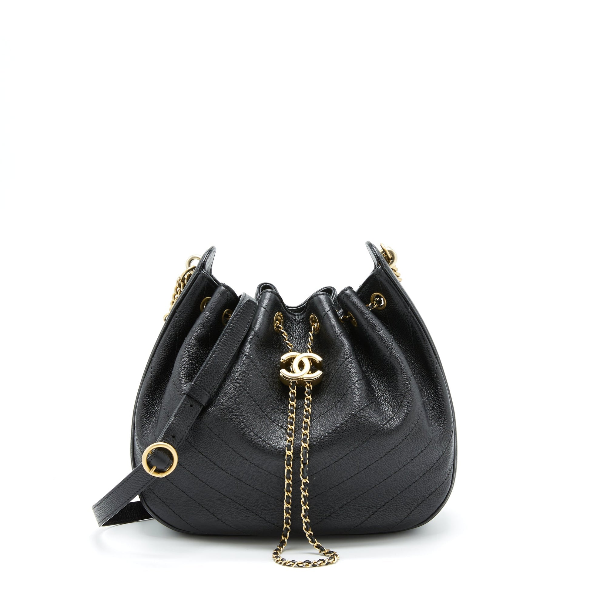 Chanel Chevron Bucket Grained Calfskin GHW Black Bucket Bag