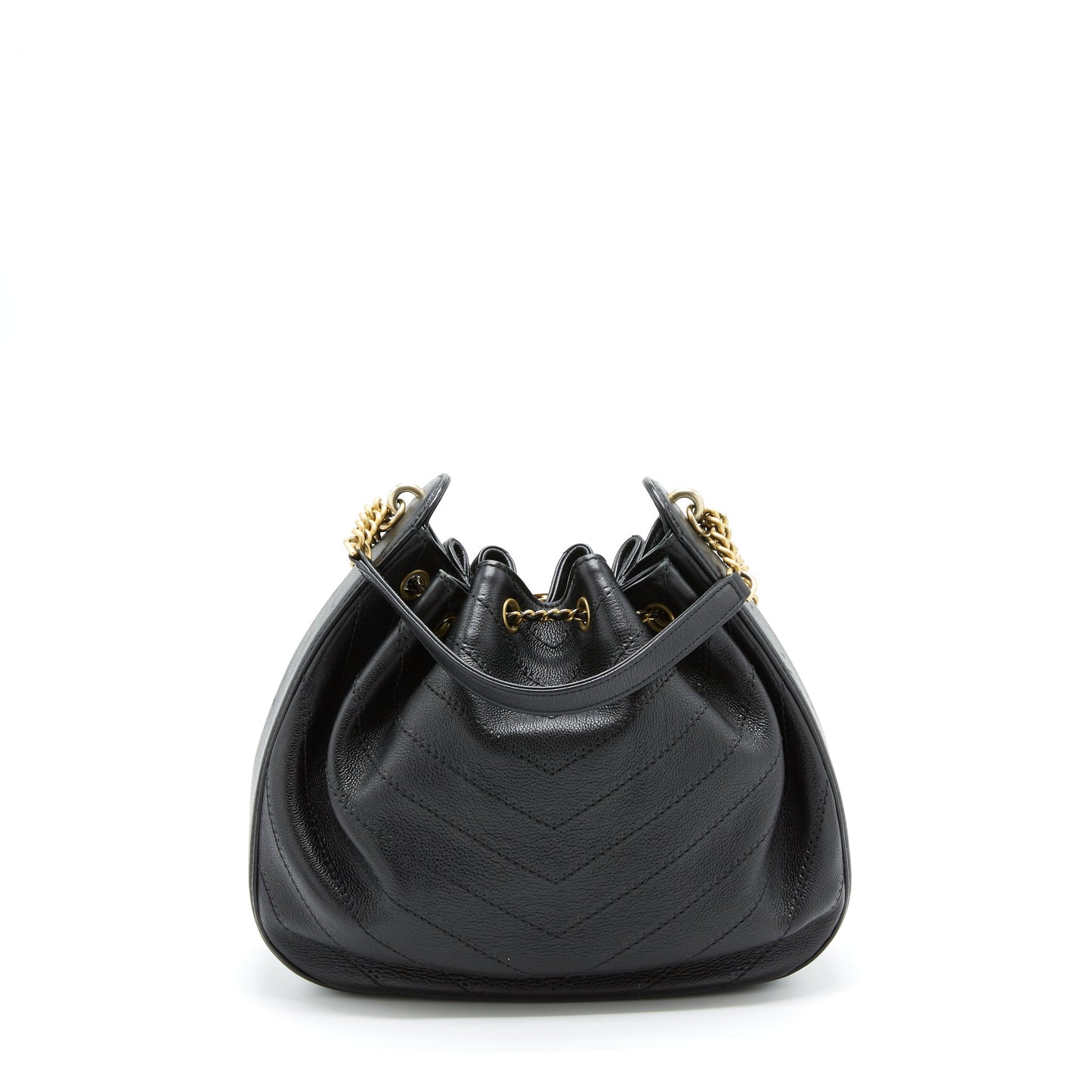 Chanel Chevron Bucket Grained Calfskin GHW Black Bucket Bag