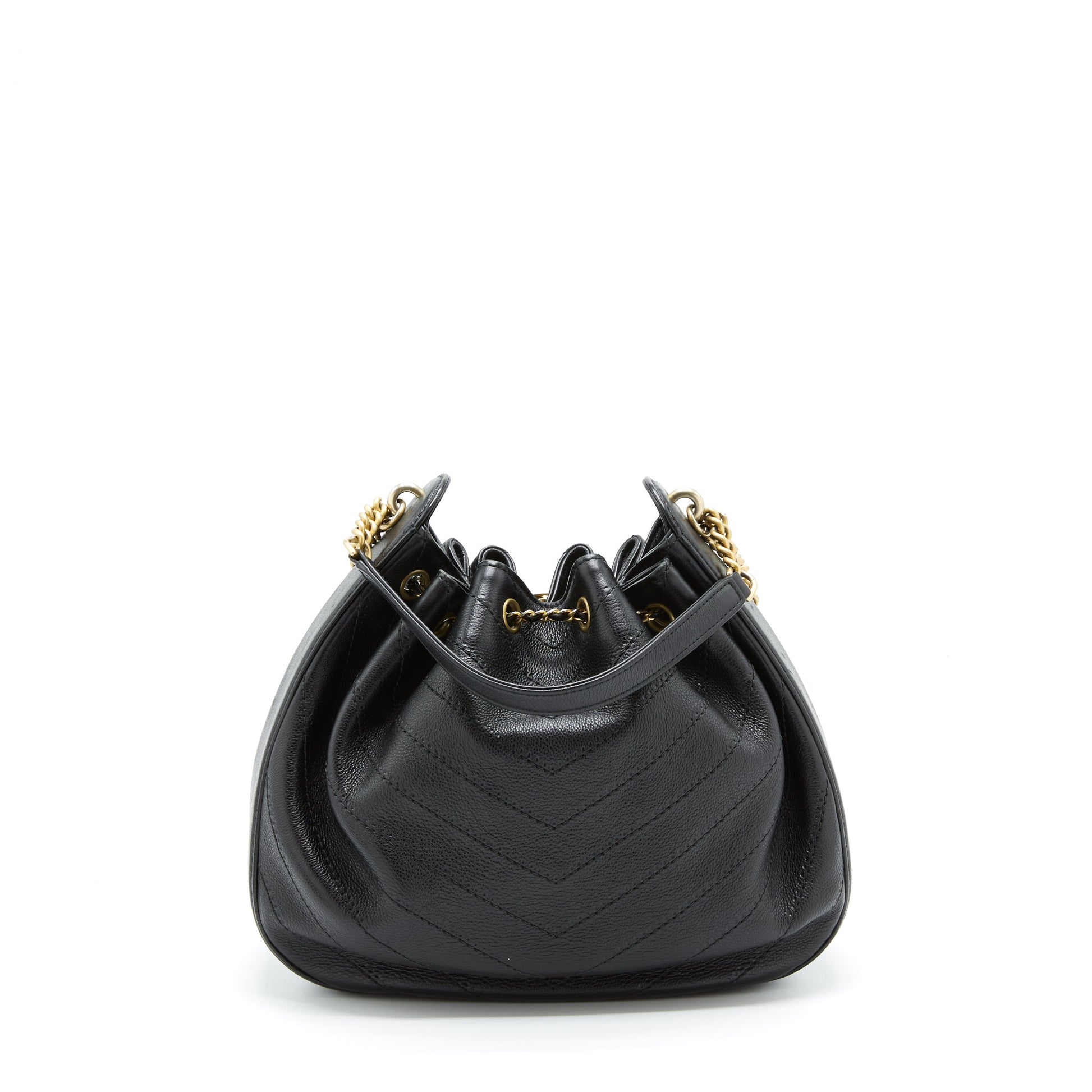 Chanel Chevron Bucket Grained Calfskin GHW Black Bucket Bag